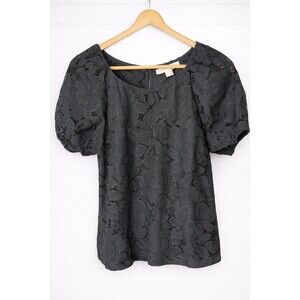 Monteau Los Angelos Black Lace Puff Short Sleeve Blouse M